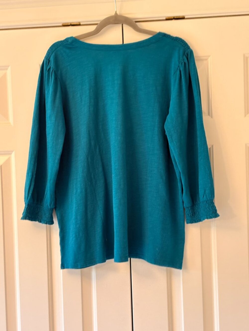 NWOT J. Jill Teal V-Neck Henley Slub Knit Lightweight Top Sz L - Picture 2 of 6